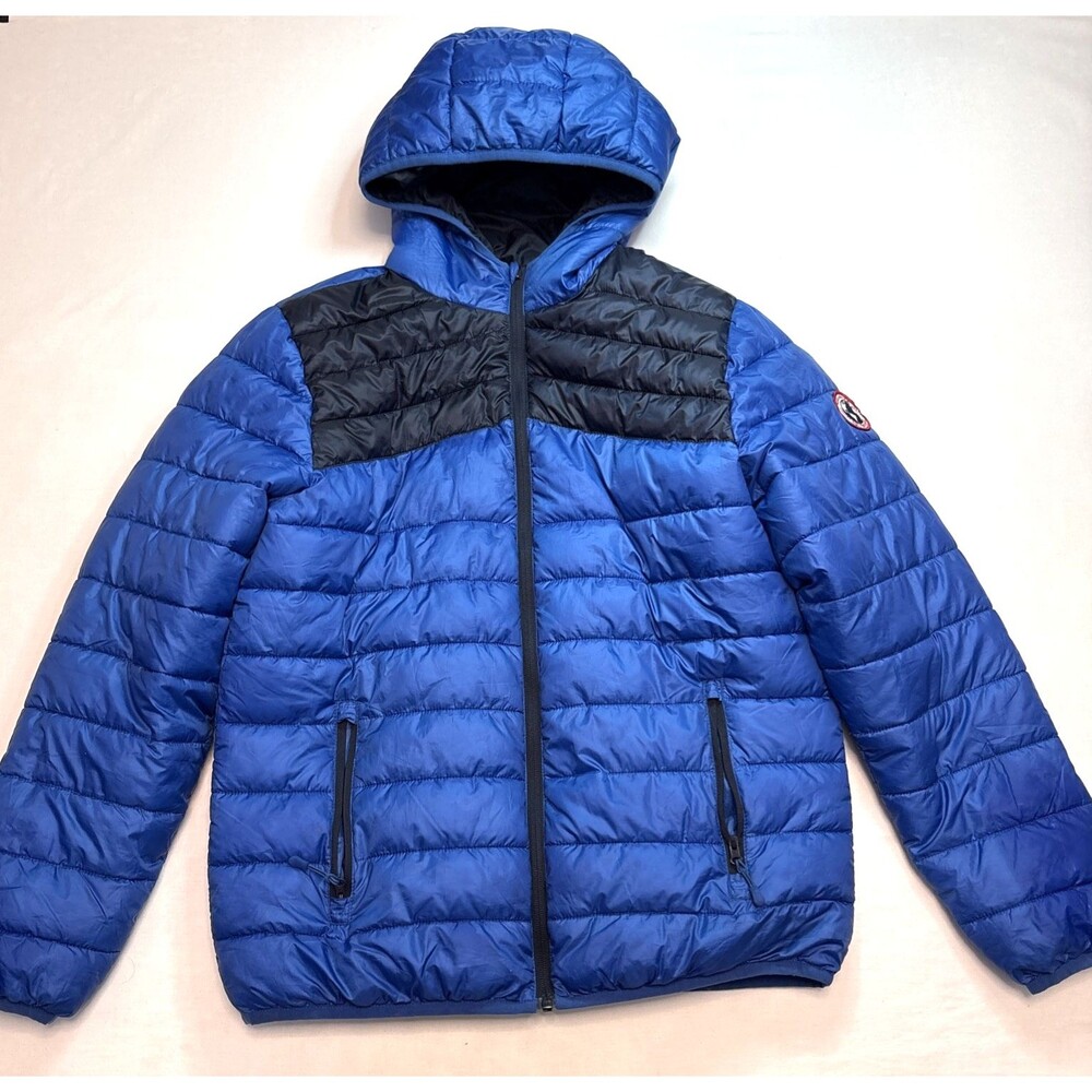 Rokka & Rolla Boys Blue Black Hooded Puffer Jacket Approx XL 14-16